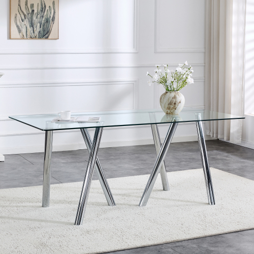 71-Inch Tempered Glass Dining Table With Sturdy Metal Legs - view 3