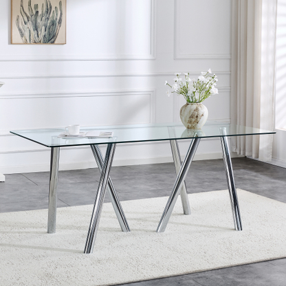 71-Inch Tempered Glass Dining Table With Sturdy Metal Legs - view 3