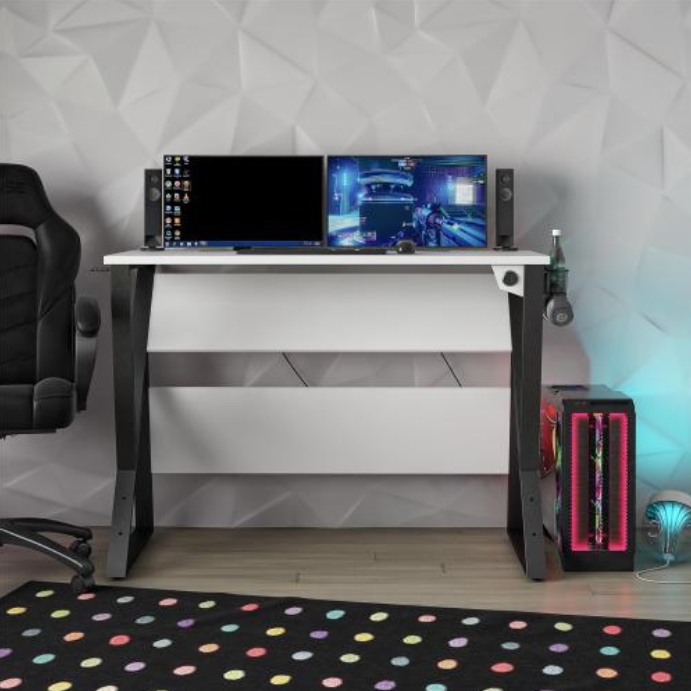 Genesis Adjustable Gaming Desk, White - view 6