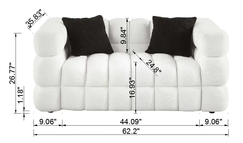 62.2length,35.83inch Deepth,human Body Structure For USA People, Marshmallow Sofa,boucle Sofa,White Color, 2 Seater - view 2