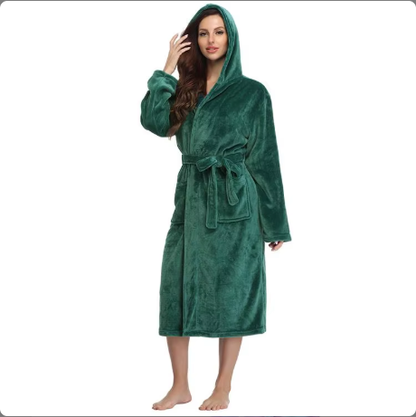 Local Stock Plush Oversize Winter Soft Warm Long Flannel Bathrobe With Hooded Women Thick Night Fleece Bath Robes - view 7