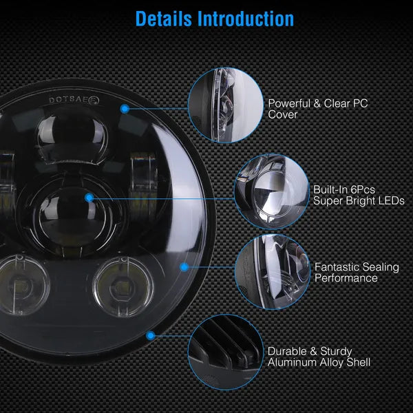 5.75In LED Headlight Motorcycle Projector Headlamp Fit For Harley Dyna Sportster Iron 883 Street Rod Street Bob Softail - view 4