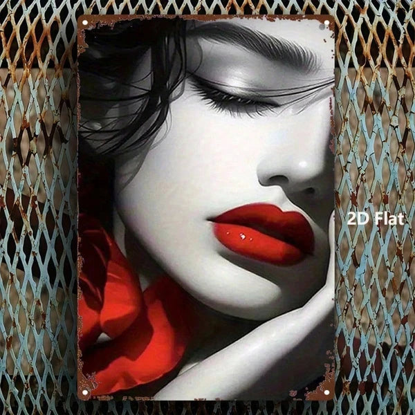 1pc Red Lips Rose Metal Sign 8x12 Inch, Vintage Printed Tin Plaque Iron Wall Art - view 3