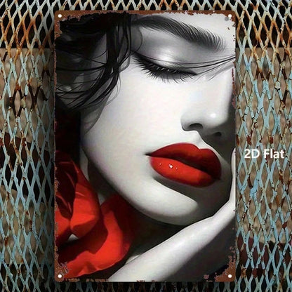 1pc Red Lips Rose Metal Sign 8x12 Inch, Vintage Printed Tin Plaque Iron Wall Art - view 3