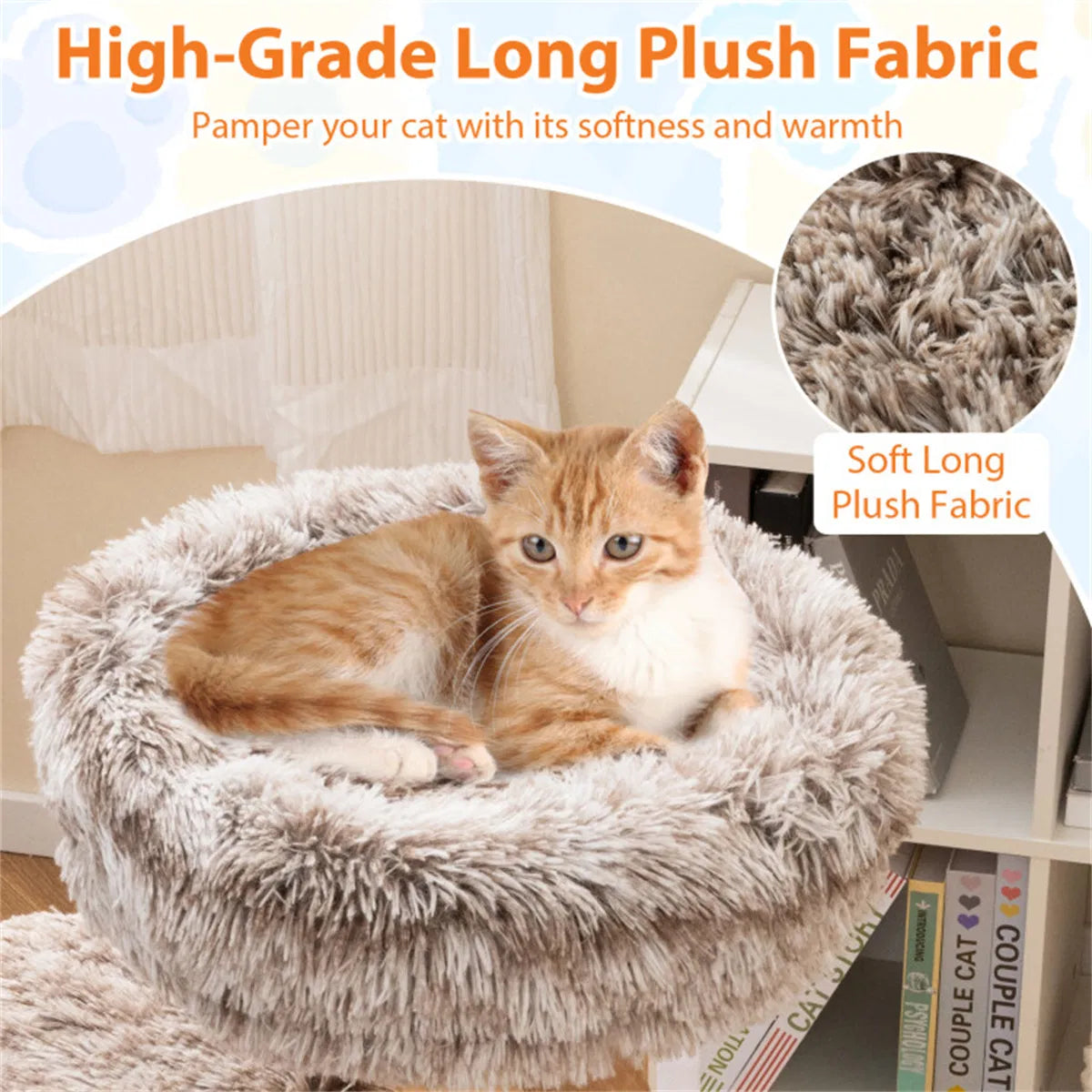 4-Level Natural Pear Wood Cat Tree - 19.5" x35.5", Jute Scratch Posts + Plush Ball, Long Plush - view 9