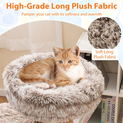 4-Level Natural Pear Wood Cat Tree - 19.5" x35.5", Jute Scratch Posts + Plush Ball, Long Plush - view 9