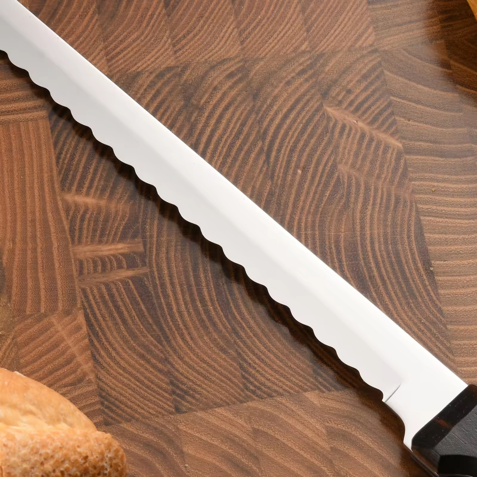 10-Inch Luxury Mirror Polished Carbon Steel Kitchen Bread Knife With Wooden Handle - view 4
