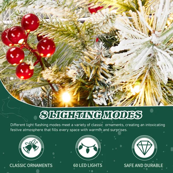 2 Pack 18in Pre-lit Snow Flocked Christmas Wreath, Lighted Artificial Xmas Wreath With 60 Warm Lights And 140 Tips - view 4