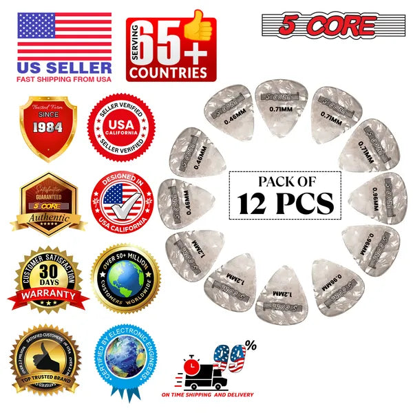 5 Core Guitar Picks 12 Piece Celluloid Light Medium Heavy Extra Heavy For Acoustic Electric Guitars - view 8