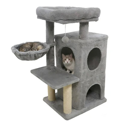Light Gray 33.5" Multi-Level Cat Tree With 2-Tier Condo, Sisal Scratching Posts & Anti-Toppling Device For Cats - view 4
