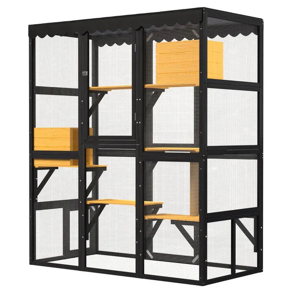 Cat Catio Outdoor Cat Enclosure For Multiple Indoor Outdoor Cats, Large Wooden Walk-in Cat House With Window Connection - view 2
