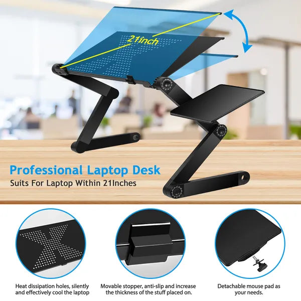 Foldable Laptop Table Bed Notebook Desk With Mouse Board Aluminum Alloy Breakfast Snacking Tray For Home Office Travel - view 5