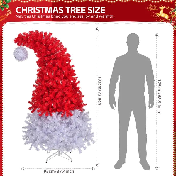 6 FT Santa Hat Style Pre-lit Christmas Tree, Hinged Artificial Xmas Tree Pine Tree With 300 Lights - view 4