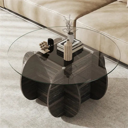Sturdy Wooden Cocktail Table - Rubber Wood/Plywood/MDF Frame, 220lbs Capacity, Cross-Shaped Base