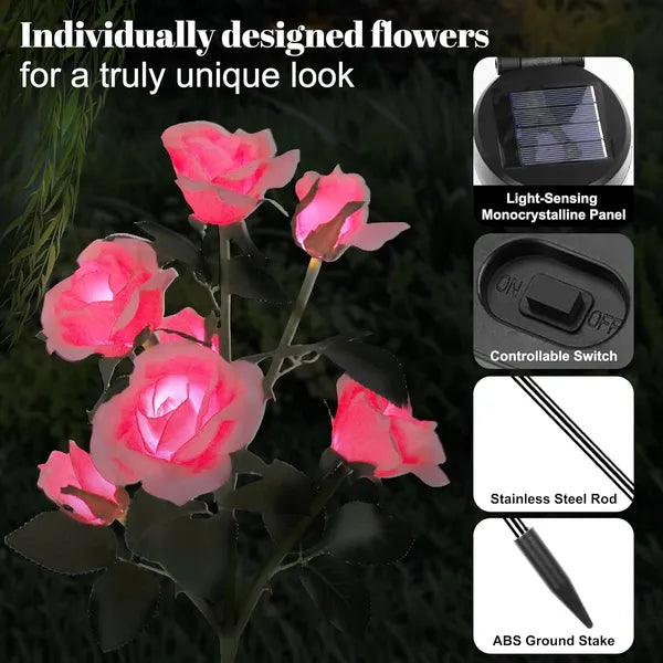Solar Rose Lights Outdoor, 2 Pack With 14 Rose Flowers Waterproof Color Changing LED Flower Lights - view 4