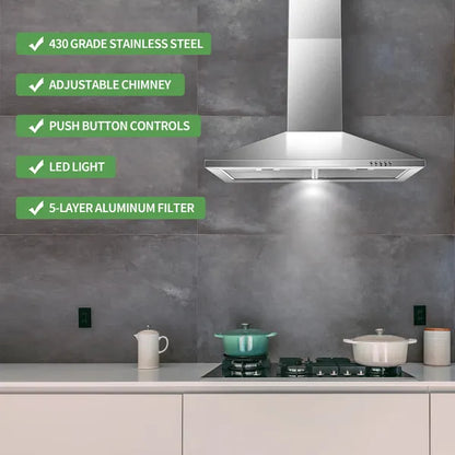 Range Hood 30 Inch,Wall Mount Range Hood In Stainless Steel With Ducted/Ductless Convertible - view 4