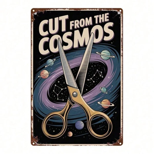 Vintage Universe Scissors Metal Sign 8x12 Inch Retro Planet Tin Poster