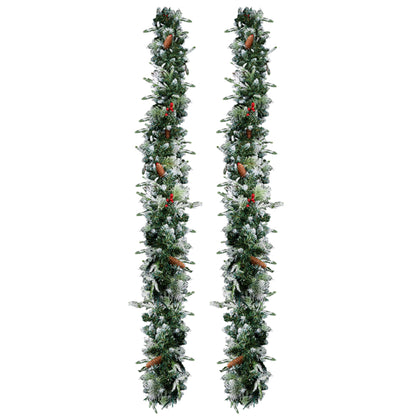 2 Pack 9FT Pre-lit Snow Flocked Christmas Garland, Lighted Artificial Xmas Garland With 200 Warm Lights And 440 Tips
