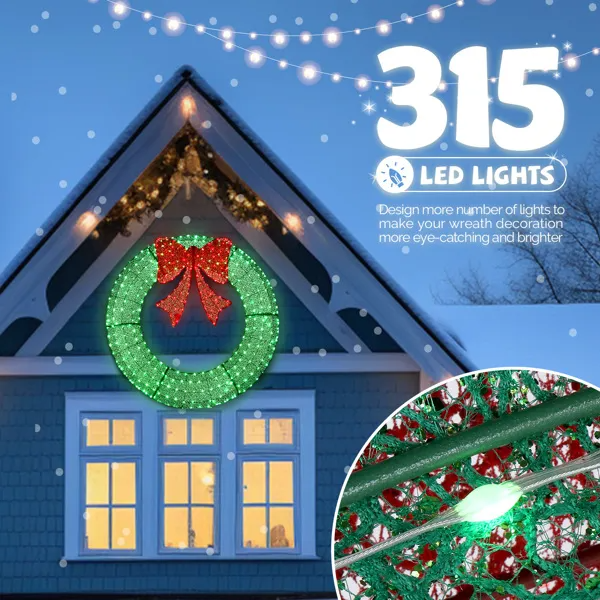 48in Pre-Lit Outdoor Christmas Wreath Decoration - view 2