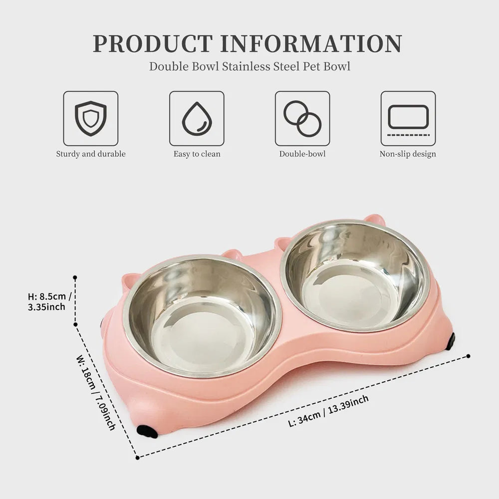 Anti Slip Base Double Cat Food Bowl, Pink Stainless Steel Food And Water Bowl, Easy To Clean And Detachable Design - view 6