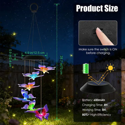 Solar Butterfly Wind Chime 7 Color Changing Wind Chime For Outside IPX4 Waterproof Outdoor Garden Yard Decor - view 4