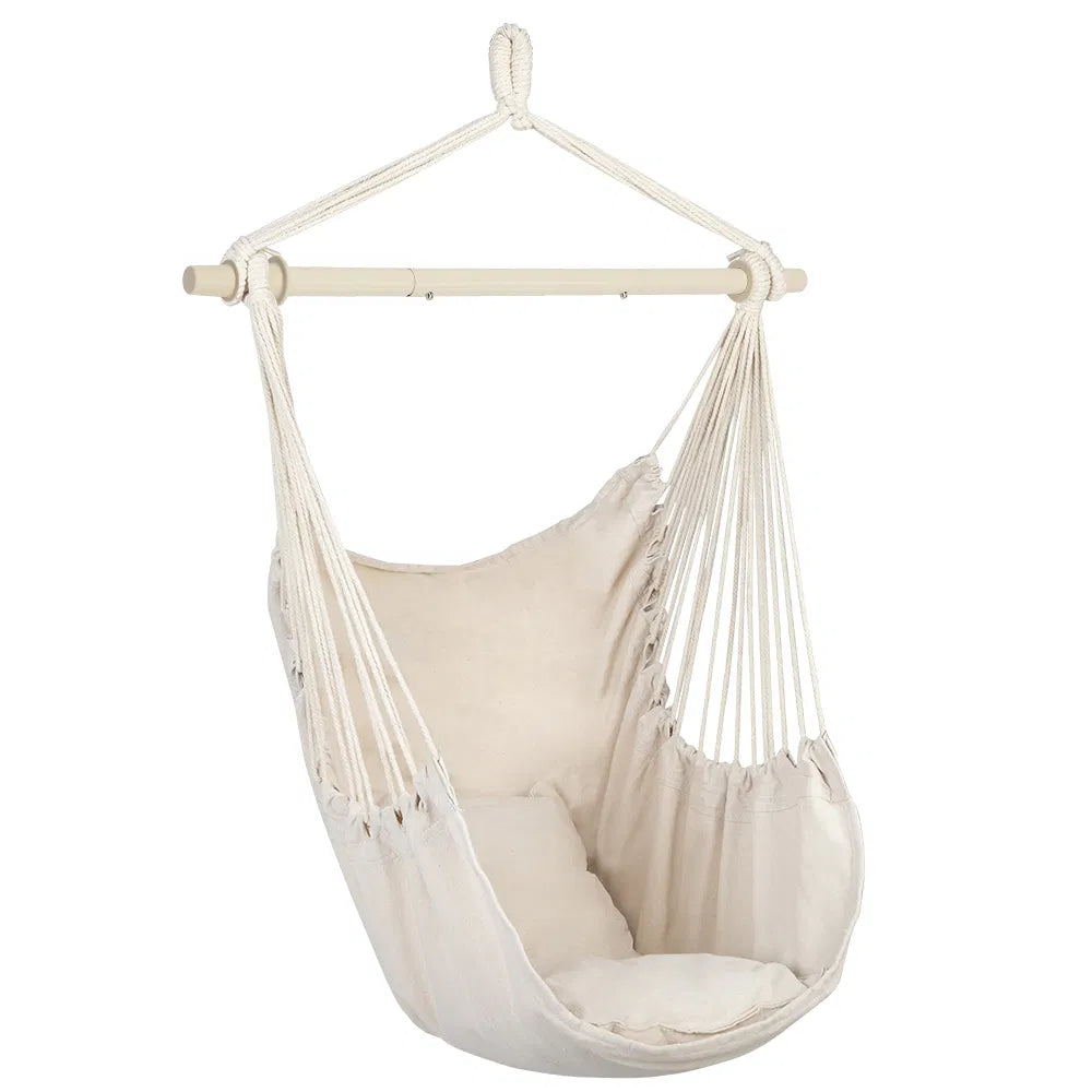 Distinctive Cotton Canvas Hanging Rope Chair With Pillows Beige - view 2