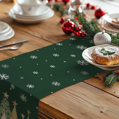 Christmas Table Runner 13x72 Inch, Xmas Trees Snowflakes Holiday Decorative Farmhouse Table Decoration For Kitchen - view 4