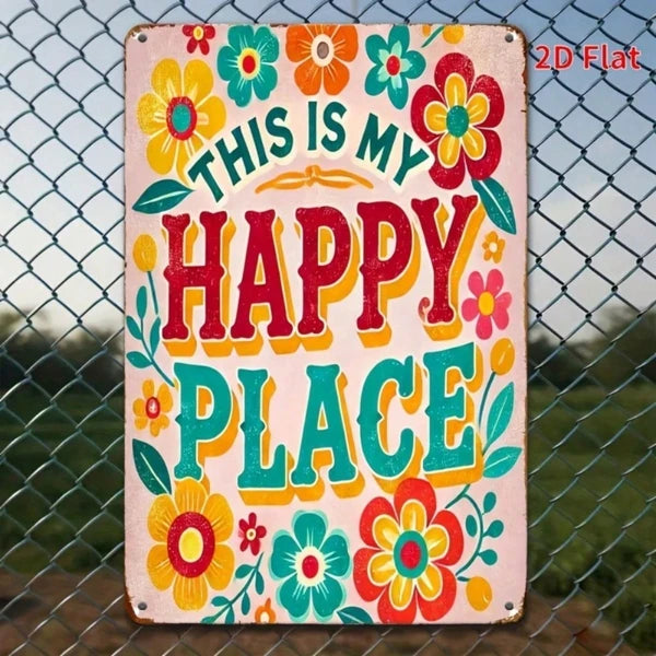 Happy Place Welcome Sign 8x12 Inch Colorful Floral Iron Metal Wall Hanging - view 4