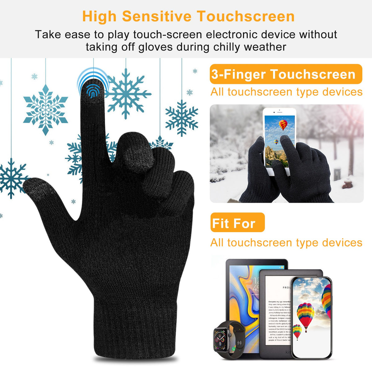 3 Color Options -- 1 Pair Unisex Winter Knit Gloves Touchscreen Outdoor Windproof Cycling Skiing Warm Gloves - view 6