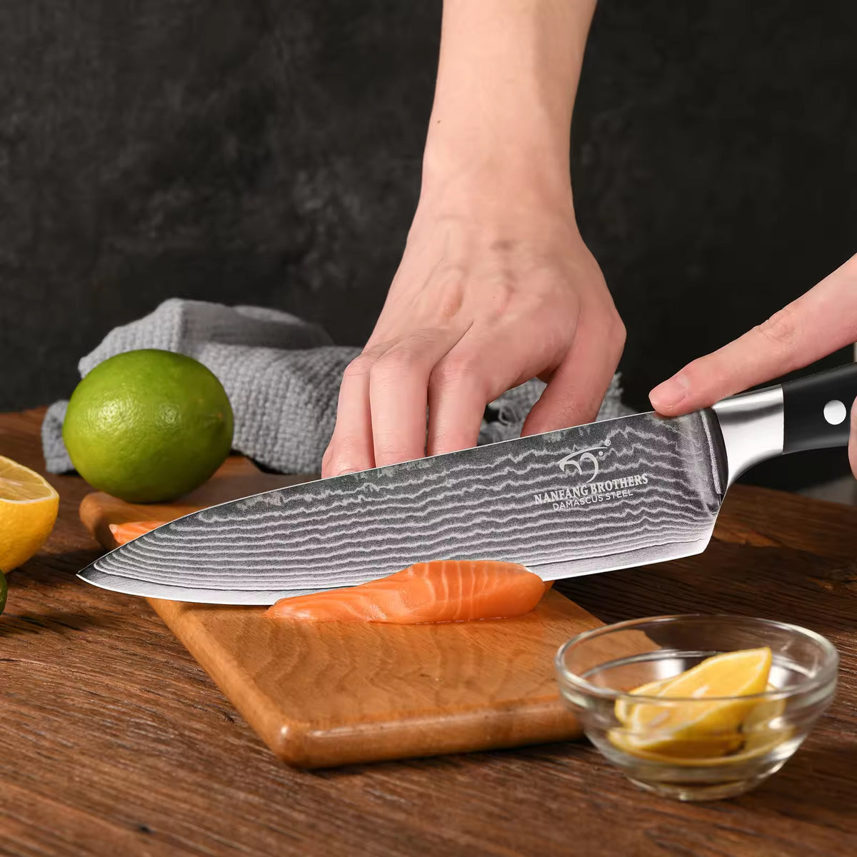 In Stock 8-inch Premium Damascus Steel 67-layer Kitchen Chef Sashimi Knife With ABS Handle, Three Rivets, Gift Box - view 3