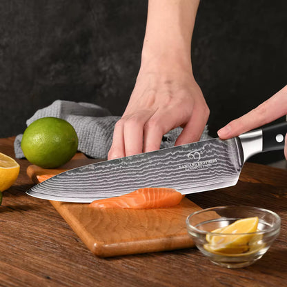 In Stock 8-inch Premium Damascus Steel 67-layer Kitchen Chef Sashimi Knife With ABS Handle, Three Rivets, Gift Box - view 3