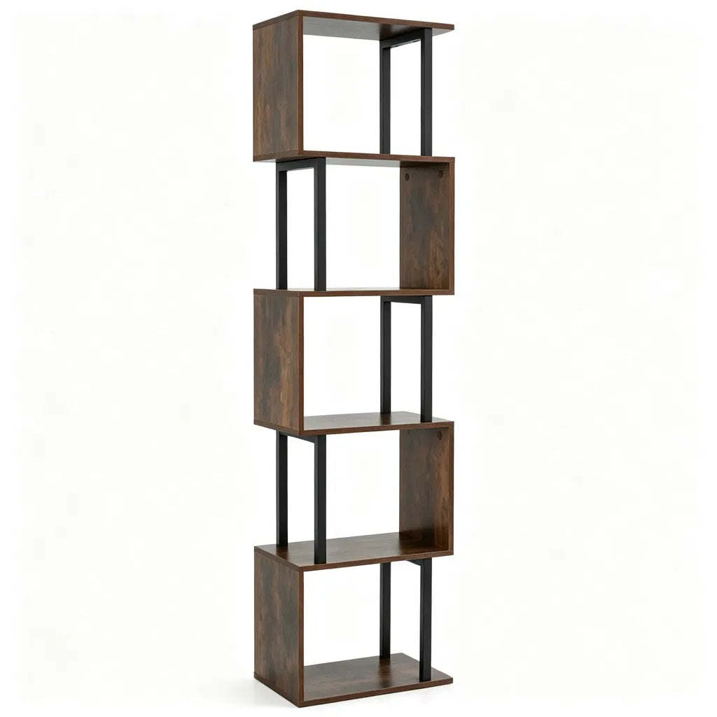 5-Tier S-Shaped Bookshelf, Modern Geometric Freestanding Display Shelf with Heavy-Duty Metal Frame - view 5