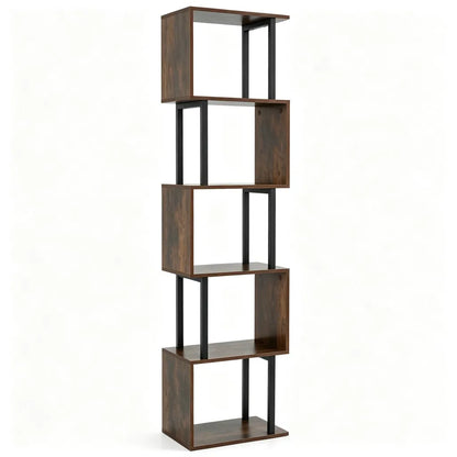 5-Tier S-Shaped Bookshelf, Modern Geometric Freestanding Display Shelf with Heavy-Duty Metal Frame - view 5