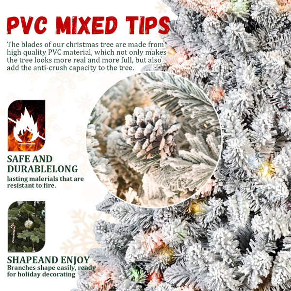 Artificial 6ft Flocked Christmas Tree With 888 PVC Branch Tips, Pine Conex35pcs, 350L Colorful Led - view 8