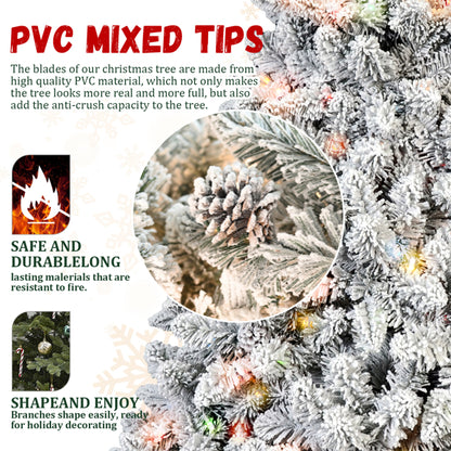 Artificial 6ft Flocked Christmas Tree With 888 PVC Branch Tips, Pine Conex35pcs, 350L Colorful Led - view 8
