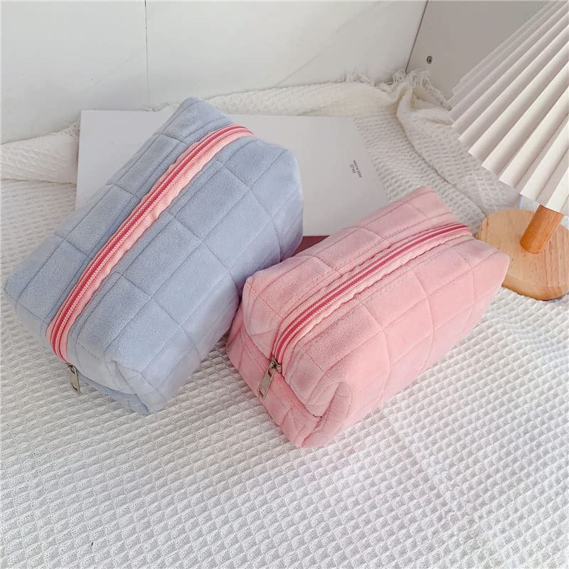 Plush Makeup Bag Checkered Cosmetic Bag Cosmetic Travel Bag Large Zipper Travel Toiletry Bag Portable Multi Functional - view 2