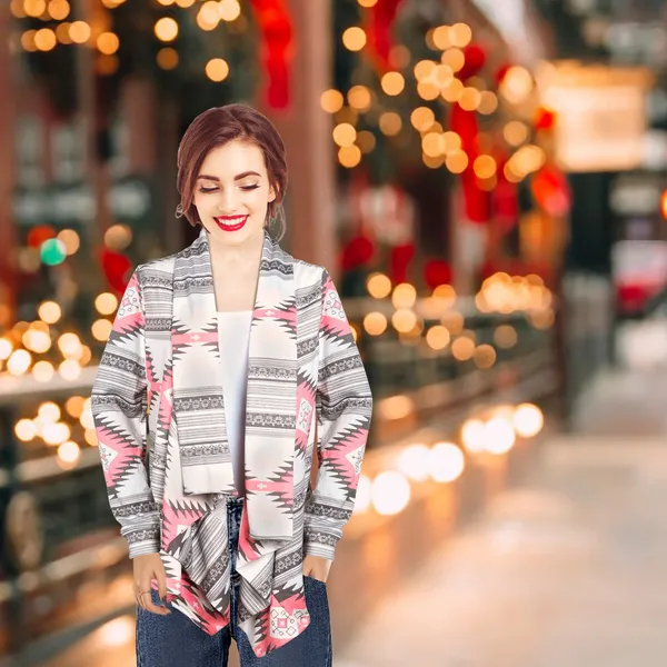 Women Open Front Cardigan Long Sleeve Shawl Neck Breathable Cardigan Well