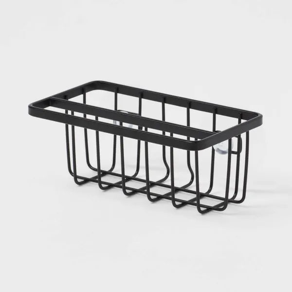 Small Steel Suction Sink Caddy With Rag Holder Black: Sponge Holder, Kitchen Storage, Matte Finish - view 2