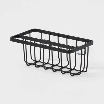 Small Steel Suction Sink Caddy With Rag Holder Black: Sponge Holder, Kitchen Storage, Matte Finish - view 2