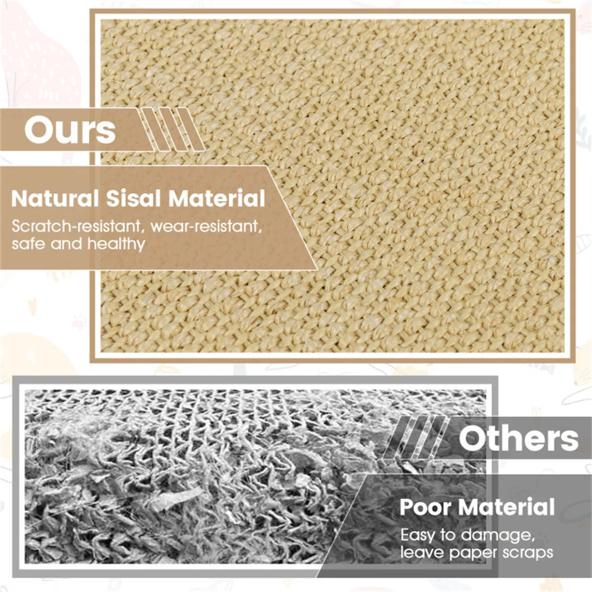24 x 16 Inch Natural 6-Piece Cat Scratching Mats, Sisal Material Anti-Slip Latex Backing Furniture Protector - view 10