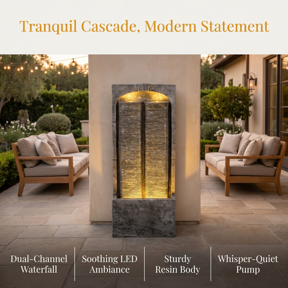Outdoor Water Fountain Cascading LED Lights 39inch H, Resin Fiberglass With Quiet Pump - view 6