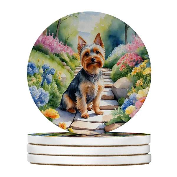 Silky Terrier Spring Path Large Sandstone Coasters Pack Of 4 Absorbent Round Coasters Decor Gifts For Men Or Women - view 6