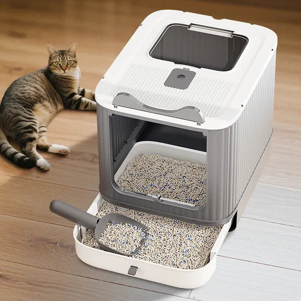 Elevated Leak Proof Elf White Cat Litter Box, Made Of Sturdy And Durable Materials