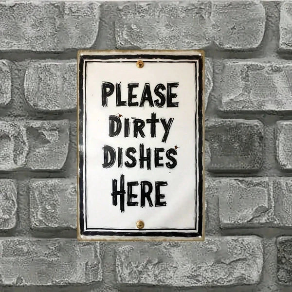 Funny Dirty Dishes Sign Rustic Metal Tin Sign, Black & White Dishwasher-Free Zone Label Humorous - view 2