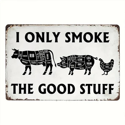 Vintage BBQ Can Sign I Only Eat Good Food Aluminum Metal Wall Decor For Kitchen Patio Beef Store Bacon Brand 8x12 Inches