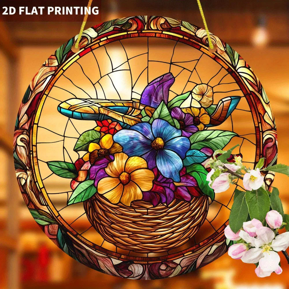 High Definition Printed Flower Basket Acrylic Hanging Ornament Transparent Home Garden Decor - view 3