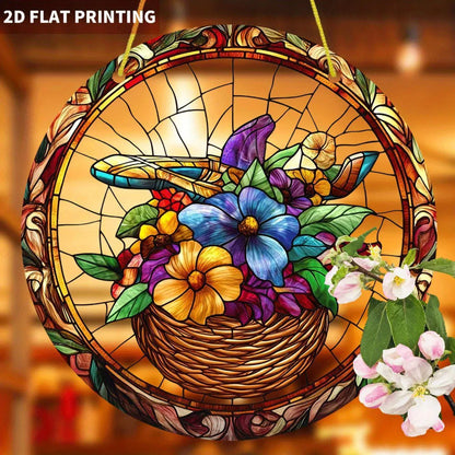 High Definition Printed Flower Basket Acrylic Hanging Ornament Transparent Home Garden Decor - view 3