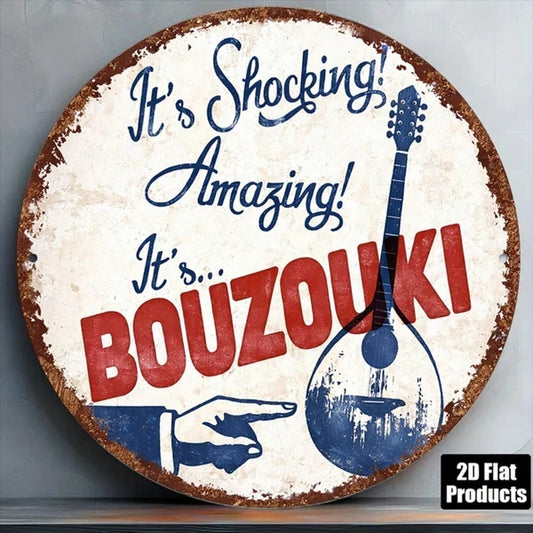 1pc 8x8in Vintage Bouzouki Instrument Round Sign, Instrument Round Sign, Sign - view 2