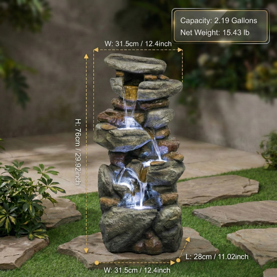 Outdoor Water Fountain Large - Stone Fountains With LED Light For Patio Yard Garden Backyard Decking Outdoor Or - view 5