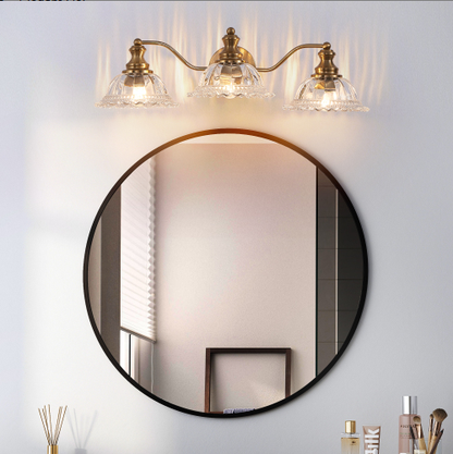24 Inch 3-Light Vintage Bathroom Wall Sconce - Elegant Golden Metal And Glass Lampshade Vanity Light Fixture - view 7